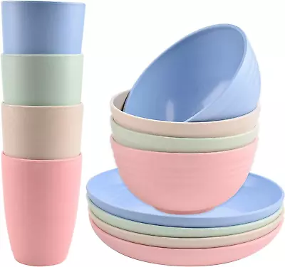Buy Plastic Plates And Bowls Set, Camping Picnic Dinner Sets, Reusable Dinnerware • 28.72£