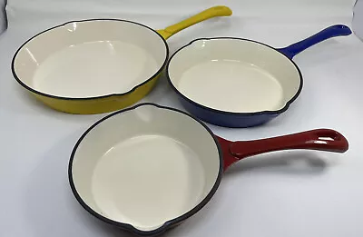 Buy 3 Klee Enameled Frying Pans Yellow, Blue & Red Preowned  • 55.71£
