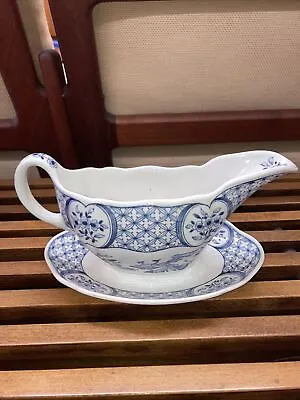 Buy FURNIVALS England Blue & White OLD CHELSEA Gravy Sauce Boat & Underplate • 28.41£