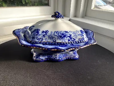 Buy Antique Royal Doulton Flow Blue Oval Covered Vegetable Nankin Porcelain England • 449.58£