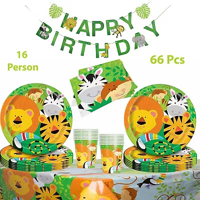 Buy Zoo Design Birthday Party Decoration For Supplie Table Ware Banner Kit 16 Guests • 16.48£