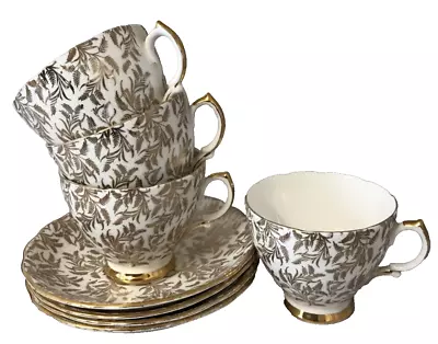 Buy Tea Cups And Saucers X 4 In White And Gold Free Postage • 14£