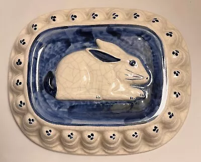 Buy Pudding Mold Pottery White Rabbit On Blue Background Made In USA • 33.70£