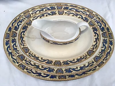 Buy 3 Vintage Booths Silicon China Serving / Sharing Plates Gravy Boat Blue Dragon  • 5£