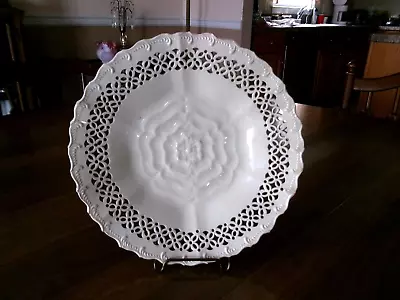 Buy Antique CREAMWARE RETICULATED 8.75  PLATE W/ CENTER RAISED FLOWER & SCROLL EDGE • 38.35£