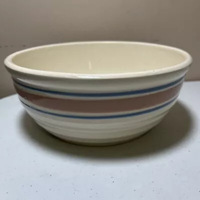 Buy Vintage Stoneware 8 1/4” X 3 1/2” White Mixing Bowl W Blue And Pink Bands • 21.13£