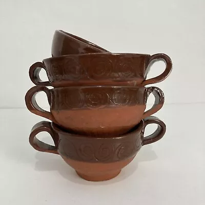 Buy Vintage French Primitive Studio Pottery Part Glazed Terracotta Dishes X4 • 24.99£