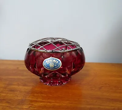 Buy Bohemia Ruby Red Lead Crystal Glass Small Posy Bowl Czechoslovakia Vintage Rare • 34.99£