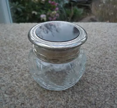 Buy Pressed Cut Glass Dressing Table Jar With Screw On Plated Lid With Tortise Shell • 7.50£