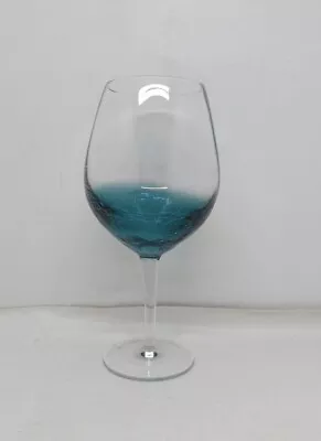 Buy Pier 1 Teal Blue Crackle Glass Red Wine Hand Blown 8 5/8  Tall 18oz • 24.05£