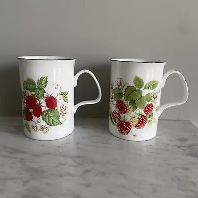 Buy Roy Kirkham Raspberry & Strawberry Fruit Garden Fine Bone China Mug Pair • 9.95£