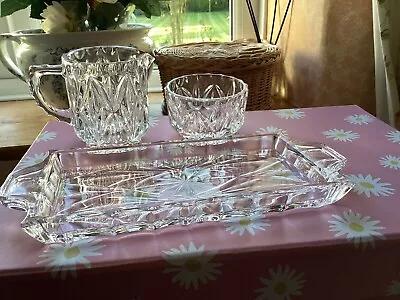 Buy Vintage Cut Glass Crystal Sugar Bowl & Creamer With Matching Tray • 7£
