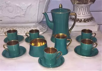Buy Exquisite Carlton Ware Complete Green Porcelain Coffee Set With Gilt Interior • 119.99£