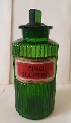 Buy Antique Green Glass Ribbed Apothecary / Chemist / Bottle - Zinci . Sulphas • 12.99£