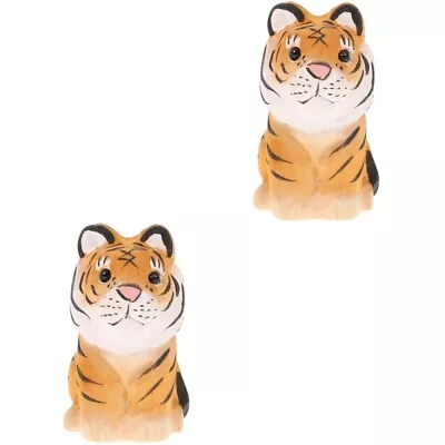 Buy  2 PCS Tiger Decorations Ornament Mascot Animal Statue Wooden Cute Desktop • 9.88£