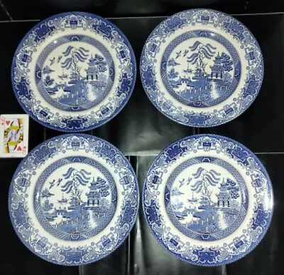 Buy D24.8cm STAFFORDSHIRE  Old Willow  Vintage 1955'. Ironstone Dinner 4-PLATES Set • 16.49£