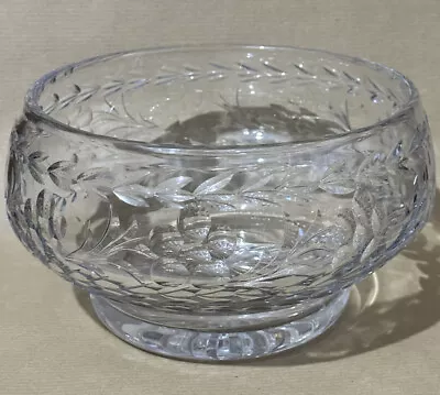 Buy Heavy Cut Crystal Glass Bowl With Pedestal Base Floral Pattern 20cm Diameter • 9£
