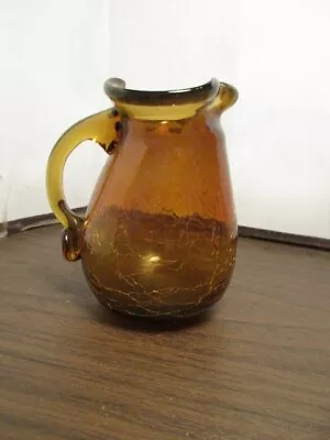 Buy Vintage Small Crackle Glass Amber Pitcher - Creamer 3 5/8  High - 2 3/4  Across • 6.71£