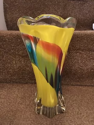Buy Vintage Glass Vase From The 60’s Heavy Piece Beautiful Colours • 40£
