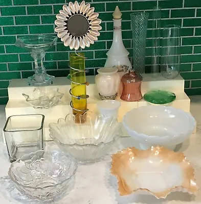 Buy Vintage Lot Of 15 Clear & Milk Glass Objects Bowls Vases Dishes Paper Weight ... • 14.90£