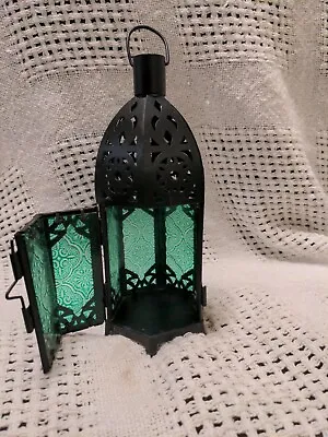 Buy Black With Green Glass Tea Light Candle Holder Lantern Hanging Or Free Standing • 20.90£