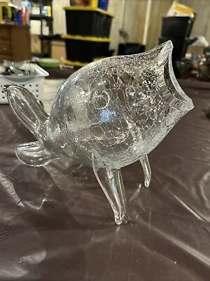 Buy Vtg  MCM Blenko Crackle Glass Fish Vase Bowl Sculpture 12”RARE • 192.10£