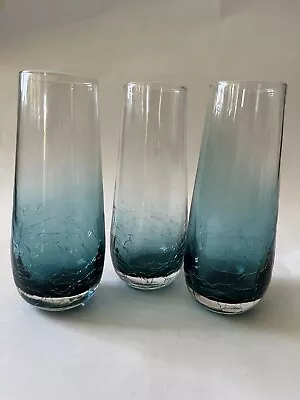 Buy Set Of 3 Pier 1 Teal Blue Crackle Glass Stemless Champagne 6  X 1 3/4  Retired • 37.64£