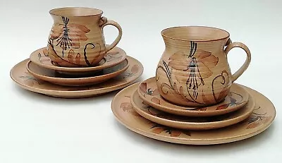 Buy Gwili Studio Pottery Vintage 4 Piece Set X 2 Cup Saucer Side Plate Lunch Plate • 27.99£