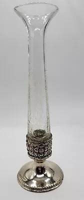 Buy Vintage Clear Crackle Glass Bud Vase Silver Plated Filigree Base  9   H  Japan • 19.18£