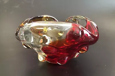 Buy 2 Tone Coloured Red Orange Art Glass Dish Ornament Display - 12cm Wide  Approx • 14£