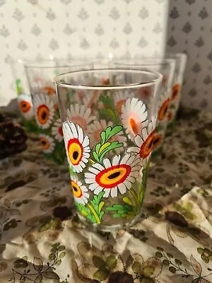 Buy Vintage 70s Drinking Glasses Buttercups Daisies Set Of 6 Boho Retro Cottage • 27.99£