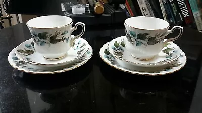 Buy Royal Sutherland 2 Tea Trio Bone China Tea Cup Saucer & Side Plate Blue Flowers • 12£