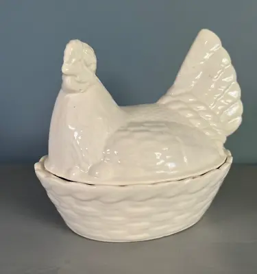 Buy Egg Basket Holder Pottery Hen Crock Chicken On Nest Kingston England Vintage • 30£