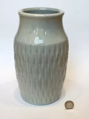 Buy William Ruscoe 1966 Studio Pottery 9” Vase, White Stoneware Geometric Design MCM • 100£