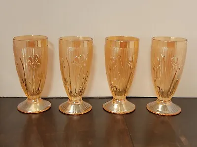 Buy 4 Vintage 1930 Jeanette Tumblers Glassware Iris And Herringbone Marigold Peach  • 45.54£