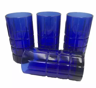 Buy ANCHOR HOCKING Cobalt Blue Tumbler Drinking Glasses TARTAN COBALT / Lot Of 4 • 38.41£