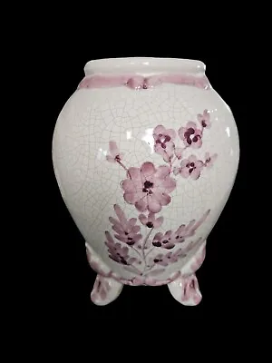 Buy Ceramic Crackle Vintage Look Footed Vase~Lavander Floral Design • 18.89£