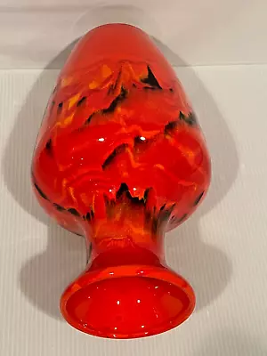 Buy Retro Vintage Flame Red W/Yellow & Black Drip Glazed Lava Vase Vessel 460 USA GC • 53.08£