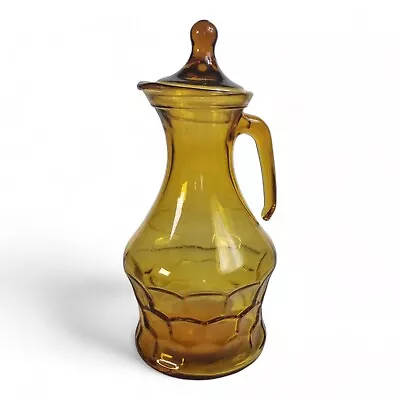 Buy Vintage Glass Jug  1970's Amber Glass Italian Pitcher Carafe With Lid • 22.95£