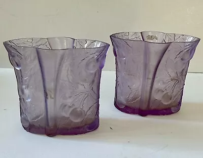 Buy Pair Vintage Josef Inwald Barolac Czech Glass Satin Purple Vase Cherries 5.25  • 91.25£