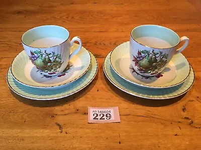 Buy VINTAGE Trio X 2  DELPHATIC CHINA, BARRATTS  WHITE/ MINT COLOURED PATTERN 1960S • 21£