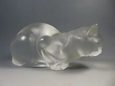 Buy Lalique France Chat Couche Frosted Glass Cat Figurine • 845£