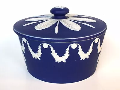 Buy Vintage Cobalt Blue Adams Tunstall England Jasperware Jam/Cookie Jar With Lid • 67.11£