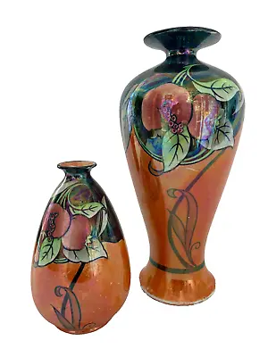 Buy Pair Of 1920s Art Deco Shelley 'Pomegranate' Lustre Vases In Blue/orange (8658) • 150£