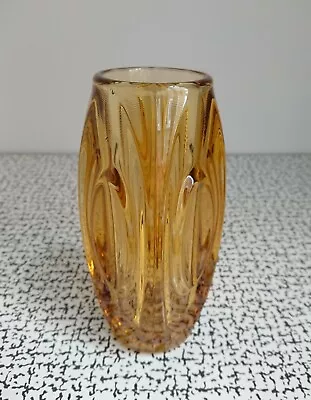 Buy 50s 60s Vintage Sklo Union Rosice Amber Art Glass Lens Bullet Vase Shrotter MCM • 25£