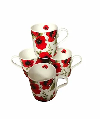Buy Set Of 4 Poppy Design Coffee Tea Fine Bone China Mugs Poppy Mug Set • 17.99£