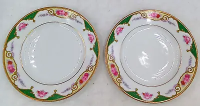 Buy Bloch & Co Plate Bread Eichwald Czech Floral Green White Vintage 6  Set Of 2 • 21.78£