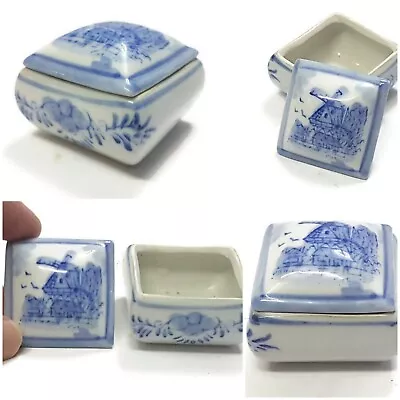Buy Vtg Blue Delft Holland Porcelain Hand Painted Windmill Pill Jewelry Box Lid 1.8  • 16.10£