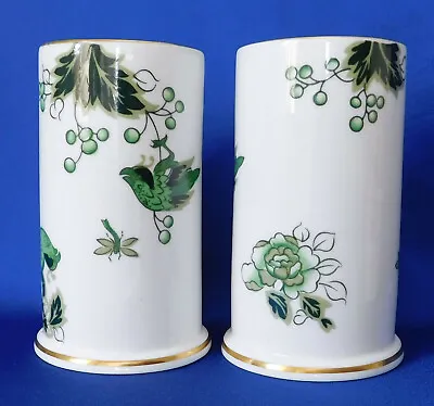 Buy 2 Coalport Bone China Vases Cathay Parrots Green And White Pattern 4  Tall • 10£