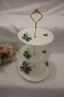 Buy 10693?  Lovely Crown Fenton 3 Tier Bone China Cake Stand Lily Of The Valley VGC • 15£